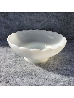 VTG E.O. Brody Co. Milk Glass Pedestal Bowl With Scalloped Edge MCM Candy Dish